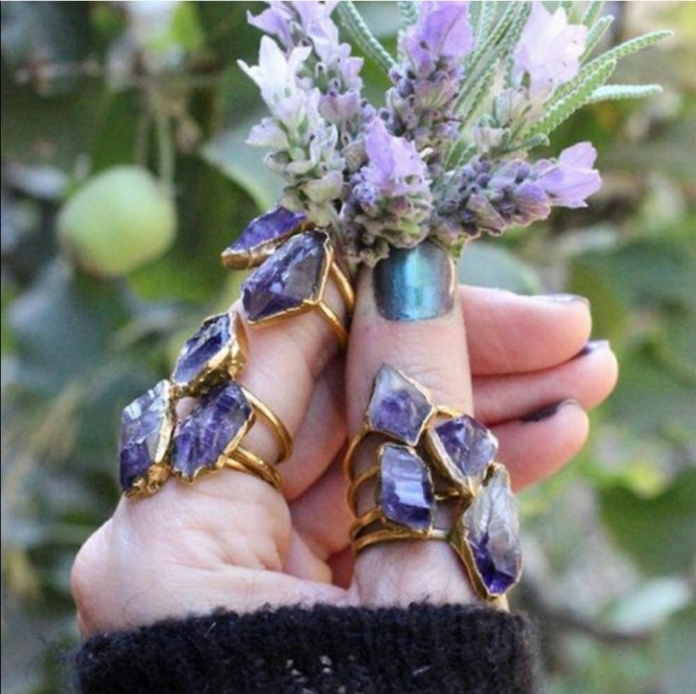 Sized Genuine Raw Amethyst Ring